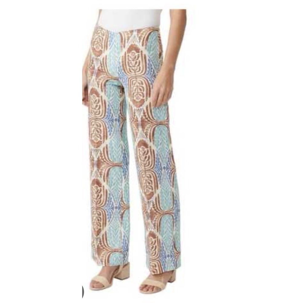 J McLaughlin Carter Linen Wide Leg Pants Size 10 Beach Resort Washable Colorful